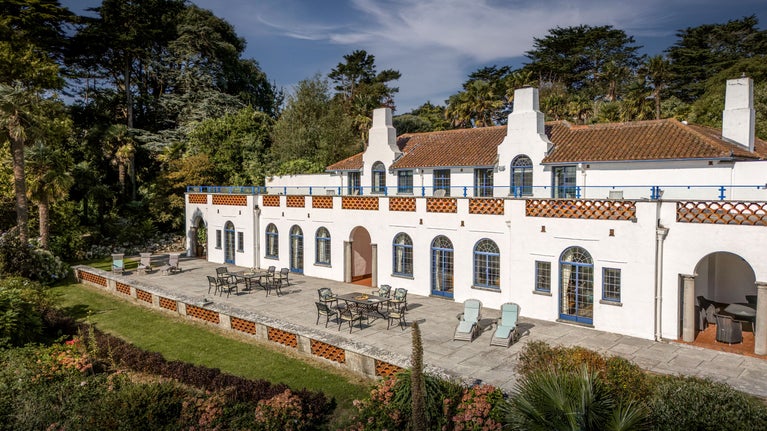 An aerial view of Portland House including the ground floor and first floor terraces, Dorset